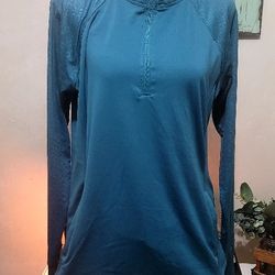 Woman's Teal Long Sleeve Activewear Zip-Up Lightweight Jacket With Pockets