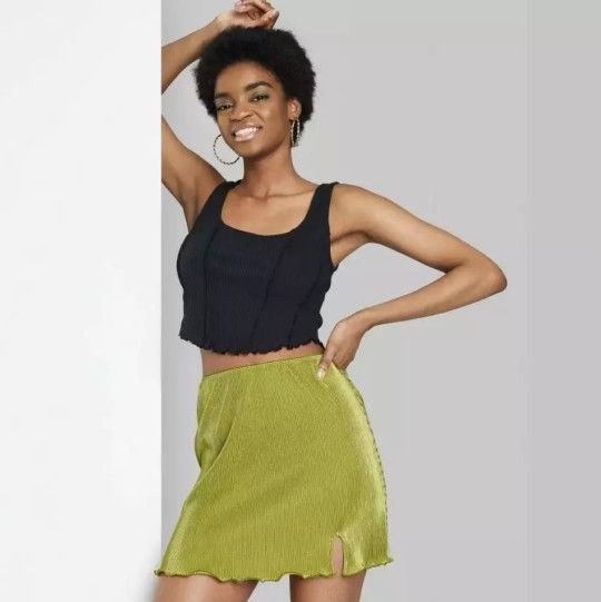 Wild Fable Small Green Apple A-Line Ribbed Leg Slit Skirt