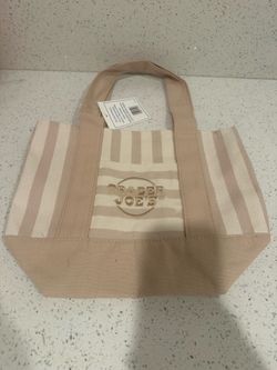 Trader Joes Mini Pastel Striped Canvas Brown Tote Bag  2026 New Limited