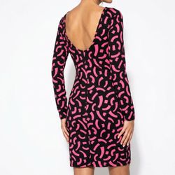 H&M Whimsygoth Cyber Punk Abstract Squiggle Bodycon Long Sleeve Midi Dress L
