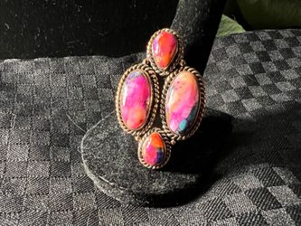 Copper and pink/orange Dalia ring