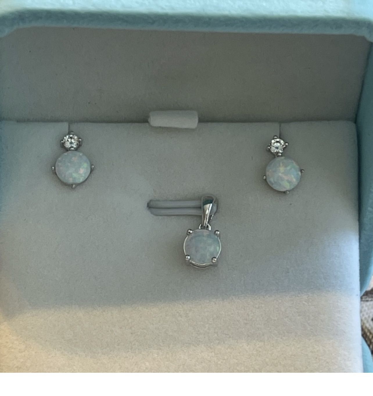 Solid Sterling Silver 925 Opal Earrings And Pendant Set