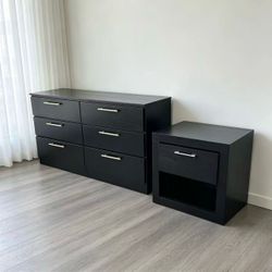 Black 6-Drawer Dresser and Matching Nightstand Set