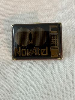 NovAtel Black and Gold vintage cell phone pin. Conversation brooch/pin. Unisex