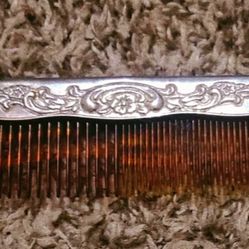 VINTAGE ORNATE VICTORIAN SILVER PLATED FLORAL FLOWER HAIR COMB COLLECTABLE ACCENT TABLE VANITY DECOR