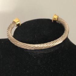 Twisted Silver Tone Wire With Gold Tone End Caps Cuff Bracelet 