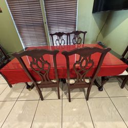 Solid Wood Dining Table Set (6 Chairs + Glass Top) – Clean – Ready Today 