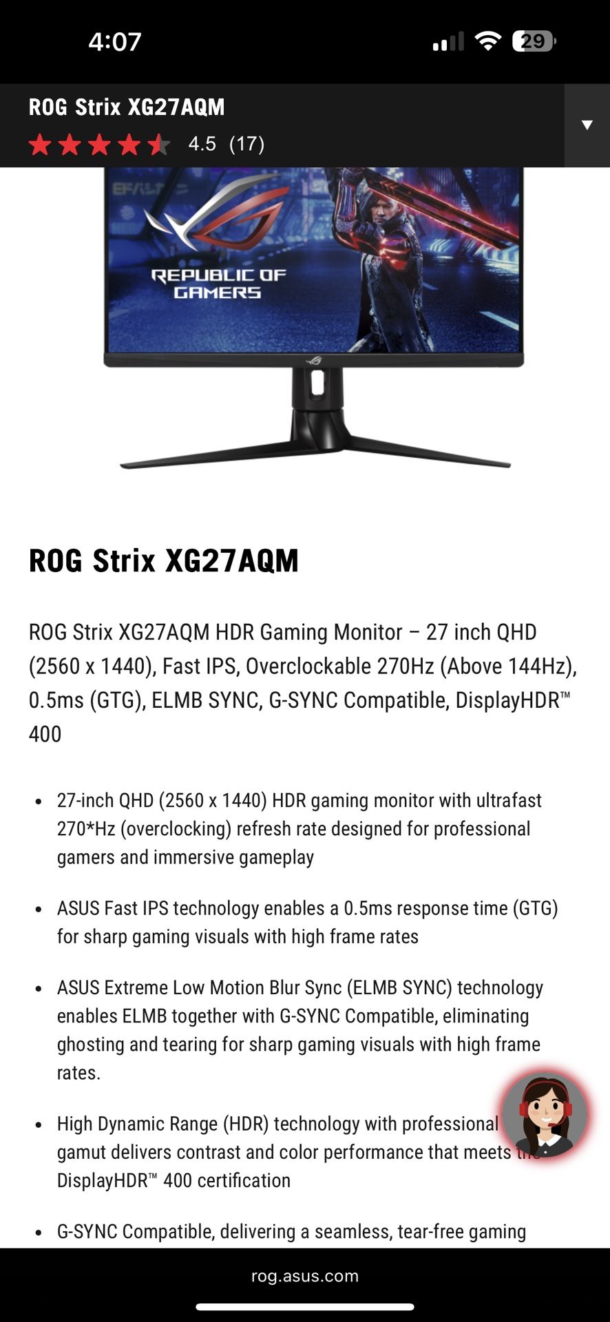 Asus ROG Strix XG27AQM Gaming Monitor