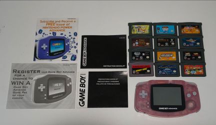 Nintendo Gameboy Advance Fuchsia Pink Bundle w/ 12 Games & Inserts