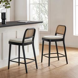 Edith Cane Counter Stool, Black-Set of 2,  New in box