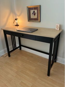 Modern Refinished Computer Desk | Matte Black & Natural Wood Finish | Home Office