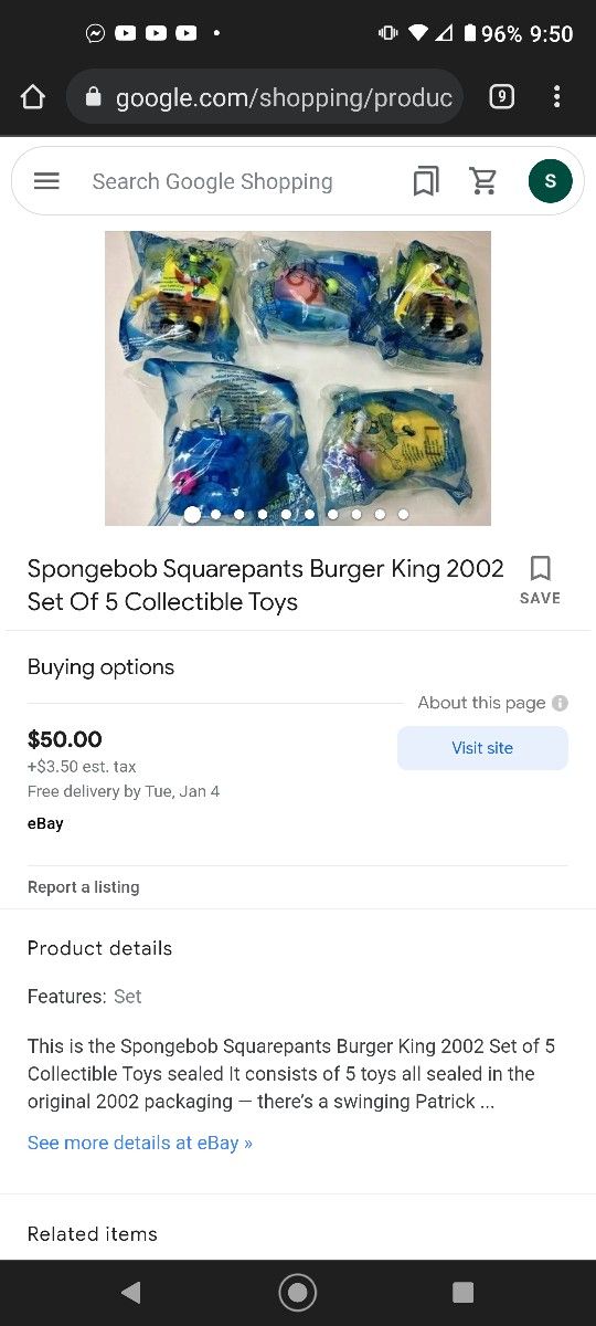 2002 Burger King Kids Club SpongeBob SquarePants Toy 🧸 Lot