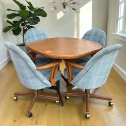 Vintage Round Wood Dining Table with 4 Chairs