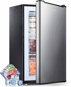 Compact Mini Upright Freezer 3 Cu.Ft with 3 Pull-down Drawer Doors and Adjustable Thermostat, Single Door Small Deep Standing Freezer Rapid Cooling fo