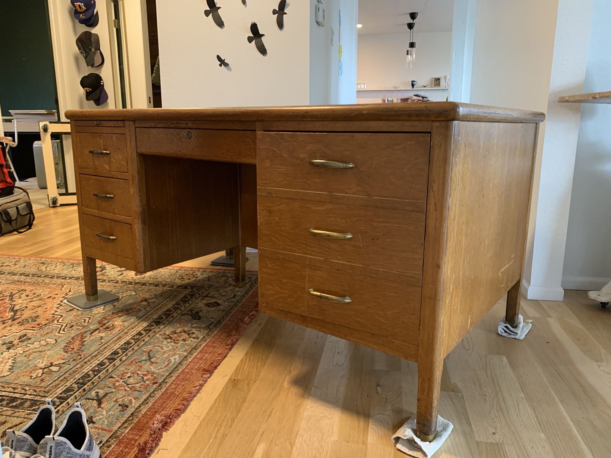 Vintage Desk with Leather Top & Typewriter Shelf