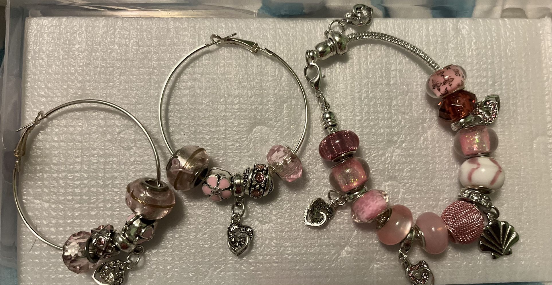 Pink Hoop Beaded Earrings & Bracelet Set