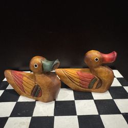 Vintage Hand-Carved, Hand-Painted Korean Wedding Ducks 4.5” x 3.5”