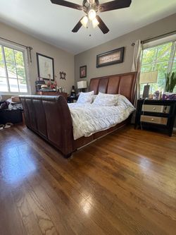 Thomasville Genuine Leather Cowhide Queen Sleigh Bed Frame