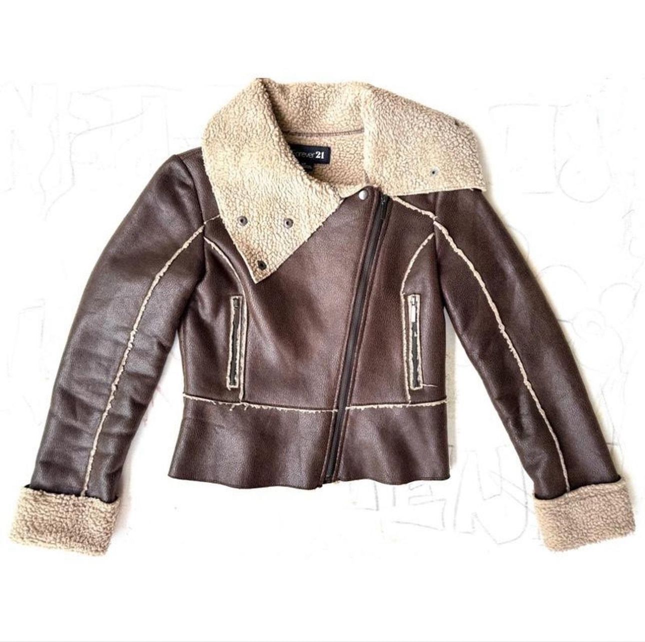 Vintage Brown and Cream Faux Leather Jacket from 2000’s.