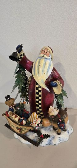 ​🎅 Woodland Santa Figurine with Sleigh & Reindeer (13.5")
​🌲 Rustic Folk Art Christmas Decor with Trees