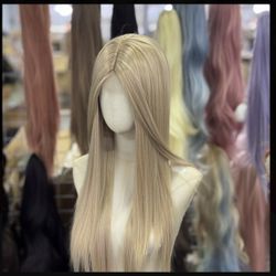 26 inch honey blond straight wig with front lace