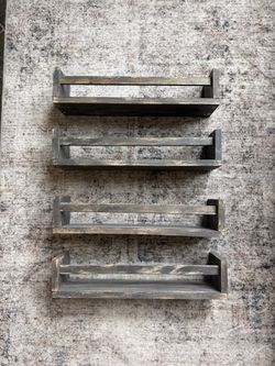 Set of 4 Rustic Wood Wall Shelves