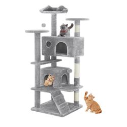 Sweetcrispy 54 Inch Cat Tree Tower, Multi-Level Tower with Cat Scratching Post, Indoor Cat Condo with Climbing Ladder, Plush Toy, Play House for Cat, 
