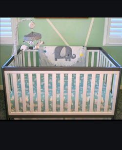 Grey & White Wood Crib with Mattress