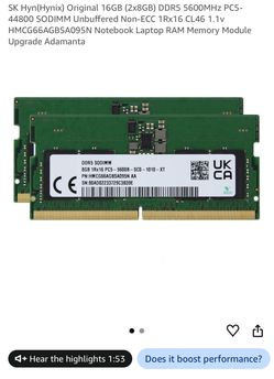 SK Hynix 16GB DDR5 5600MHz SODIMM Laptop RAM Kit