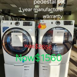 Ge Washer And Dryer Set With Pedestal Manufacturer Warranty Cover $0 DOWN FINANCING AVAILABLE 