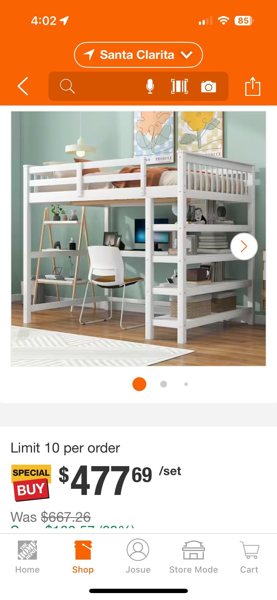 With Full Size Mattress! Modern White Wood Frame Full Size Loft Bed with Under-Bed Desk, Storage Shelves and Built-in Ladder