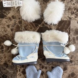 American Girl Doll Blue Snow Flurry boots and mittens. 