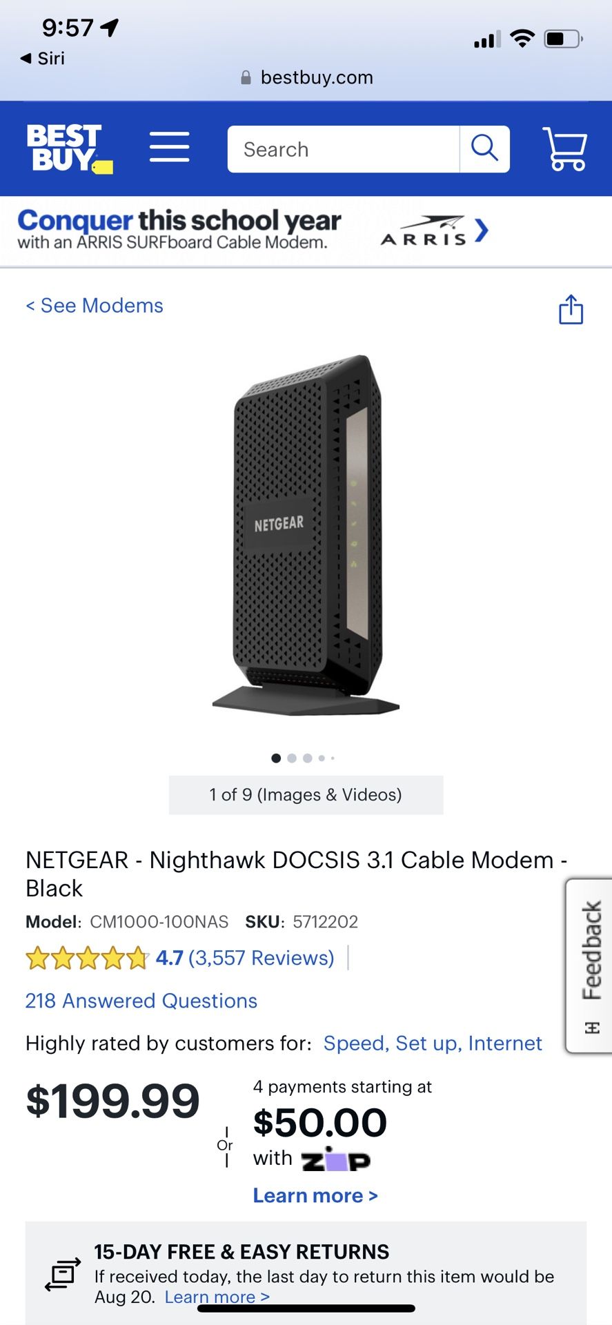 NETGEAR Cable Modem DOCSIS 3.1 CM1000 Gigabit Modem for Comcast / Xfinity, Cox, Spectrum, Etc