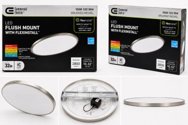 Commercial Electric 32” LED Flush Mount Ceiling Light – Brushed Nickel – 5 Color Selectable – Brand New