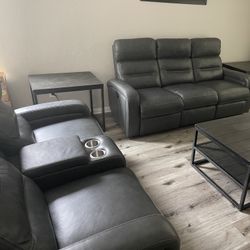 2-Piece Recliner Set – Power Loveseat + Manual Sofa