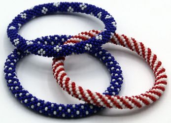 American Flag Style Stacked Bracelets Nepal Glass Bead Bracelet Seed Bead Bracelet Crochet Beaded Bracelets Yoga Boho Hippie Style Bracelet