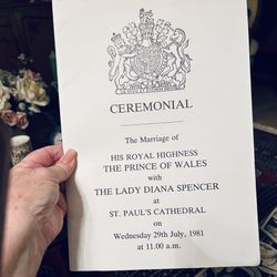 Ceremonial Program Wedding Of Prince Charles To Lady Diana Spencer In 1981.
