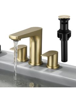 Bathroom Faucets 3 Hole,Brushed Gold 8 Inch Widespread Bathroom Sink Faucet