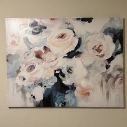 Large Floral Canvas Art – Blush & Blue