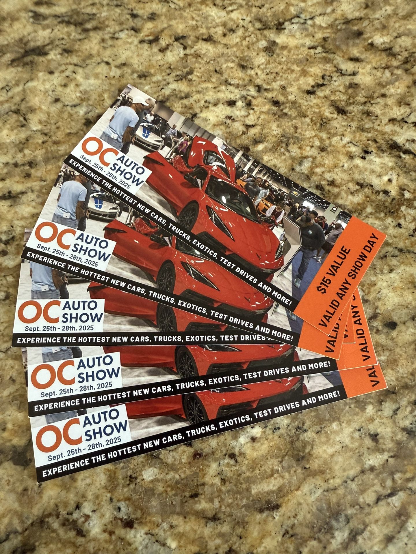 (5) Tickets 2025 OC Auto Show 9/25-9/28/2025 Anaheim Convention Center