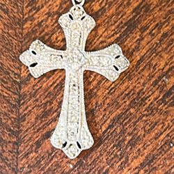 10k White Gold Chain & Diamond Cross 