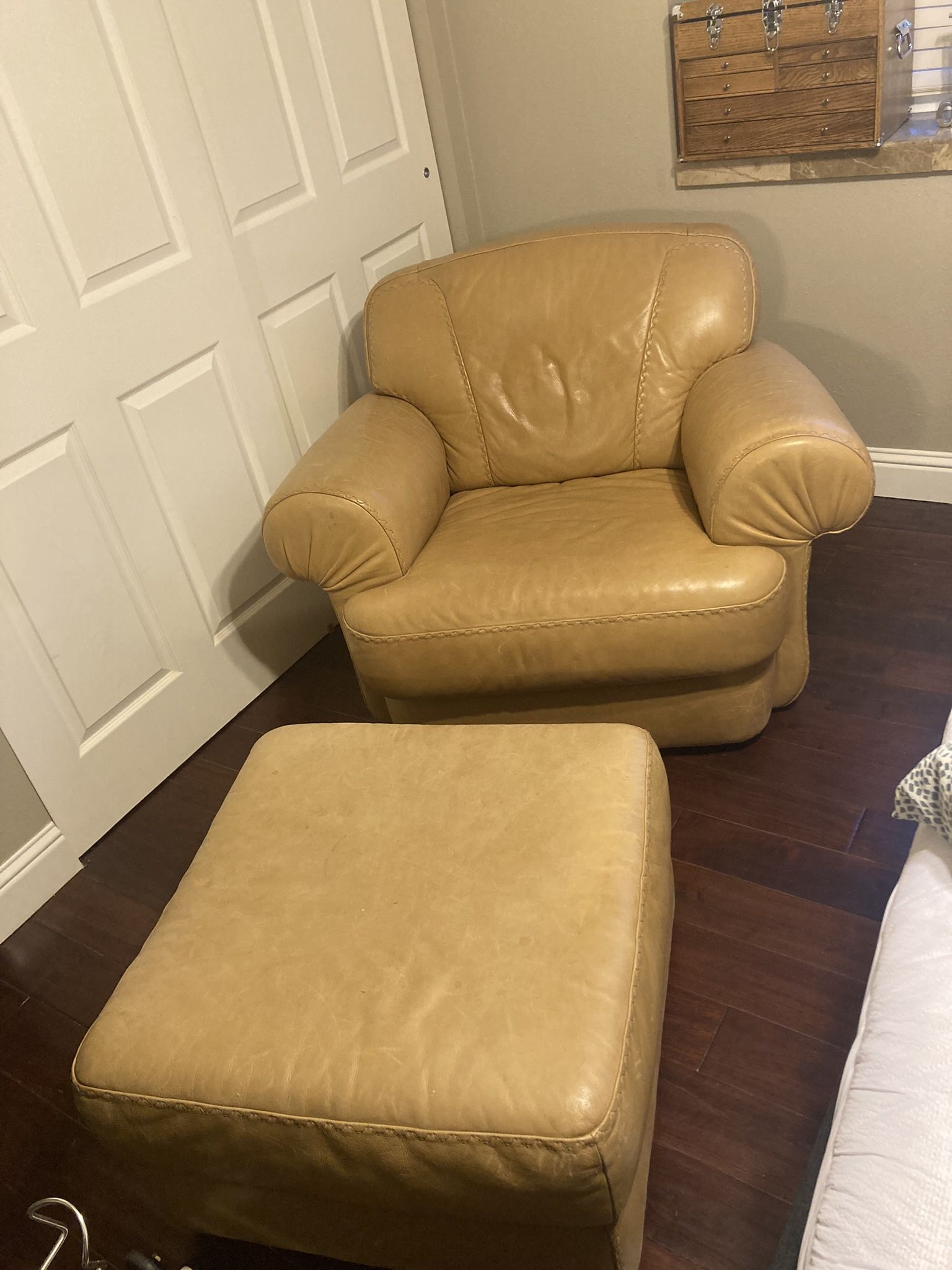 Easy Chair With Ottoman-Leather