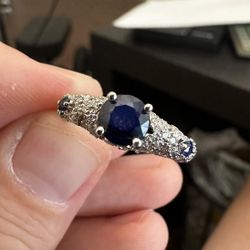 14k Solid White Gold Natural Sapphire And Diamond Ring
