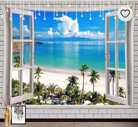 59.1*51.2 inches imitation window landscape tapestry