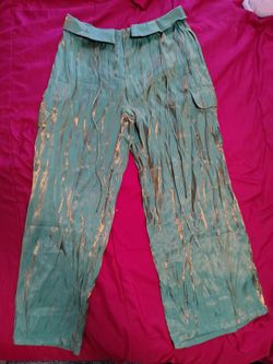 Teal and Gold Metallic Wide-Leg Pants