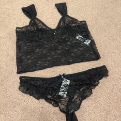 New black lace lingerie set bralette tank top panty crop sheer