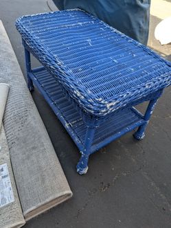 Retro blue chippy wicker table console small