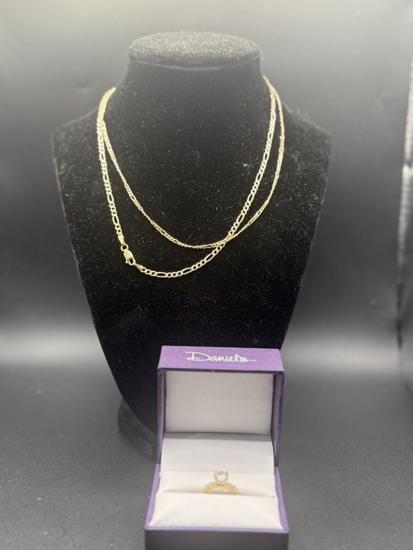 14k Gold Figaro Chains And Ring 