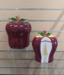 2pc Ceramic Red Apple kitchen canisters - $ 19.99 ( NEW ) storage container, jar