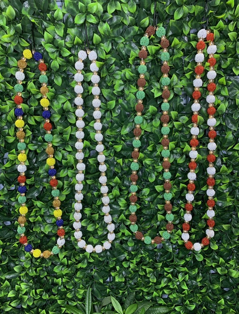 Ball Necklace | White | Red & White | Green & Brown | Red, Blue, Yellow, Green, Brown, and White